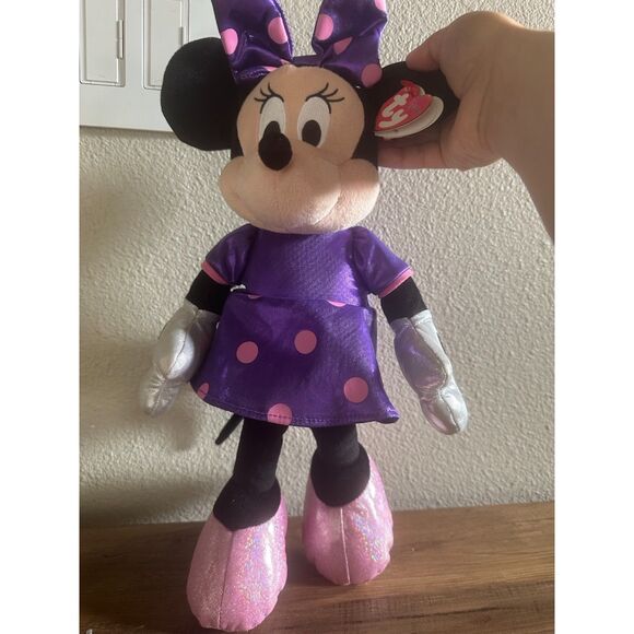 NWT Disney Ty Sparkle Minnie Mouse Plush with Tag in Purple & Pink - Picture 5 of 11